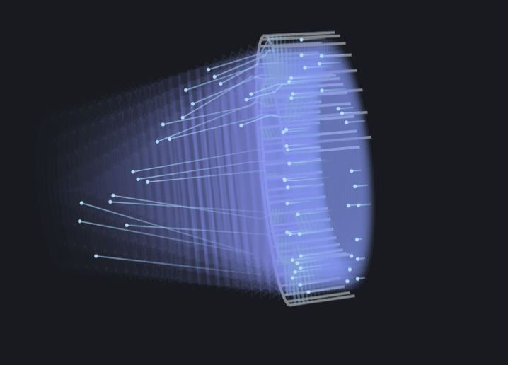 3D visualization of a Hall-effect ion thruster showing the annular discharge channel, ion pathlines, and magnetic field structure